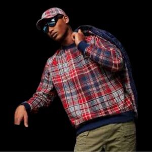 Kith x Adidas Red Navy Plaid Crewneck Sweatshirt 2XL NWOT